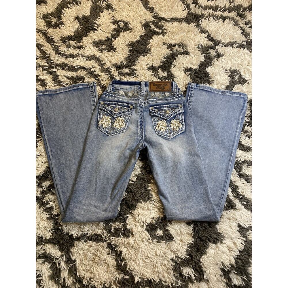Westfield Eagle Women's Bootcut Jeans Blue Denim Medium Wash Embroidered Rhines…